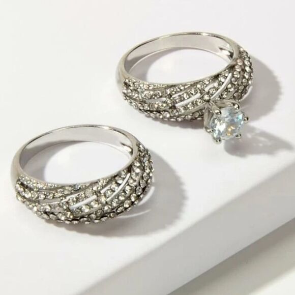 🔅🆕🔅✨Stunning ✨SilverTone 2 pcs Wedding Ring💍✨ - Picture 4 of 8